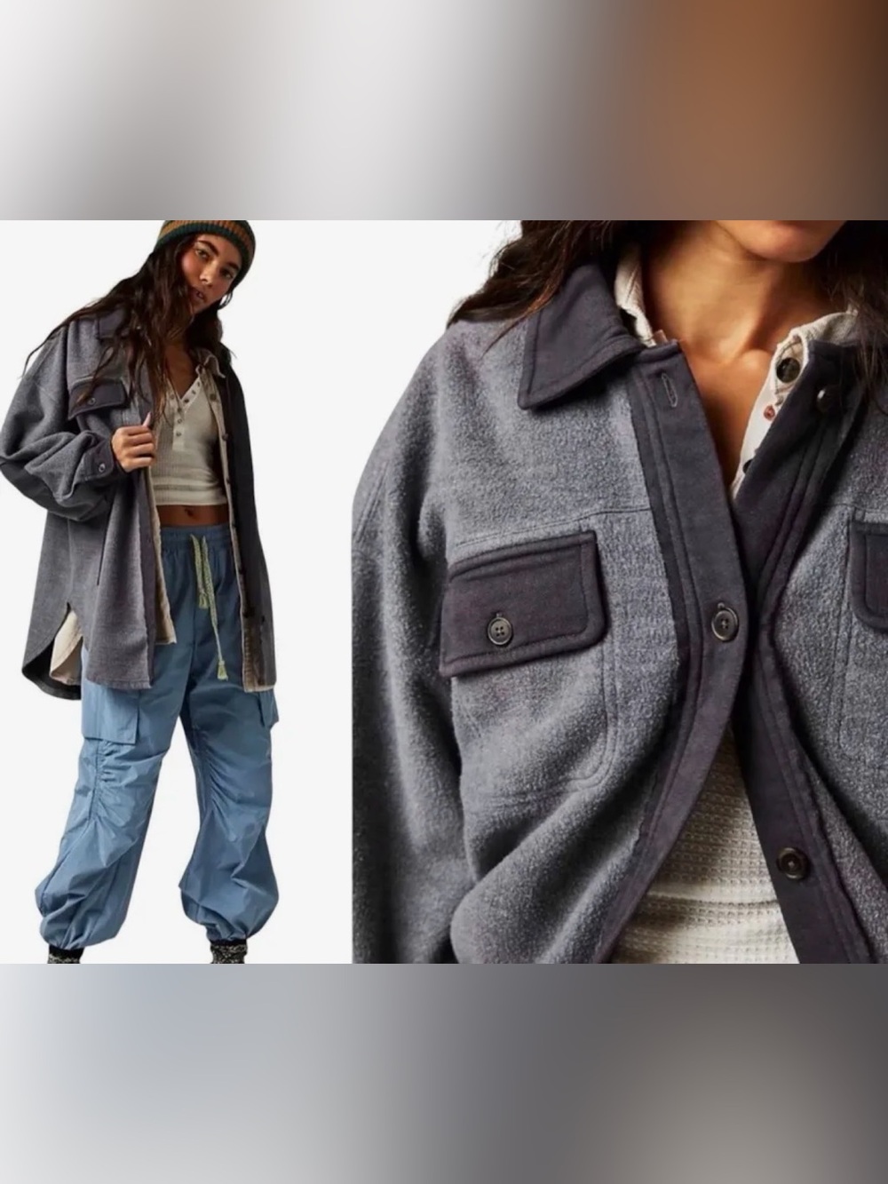 Free People Gray Teddy Shacket Jacket